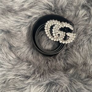 Gucci Black Belt with Crystal GG Buckle